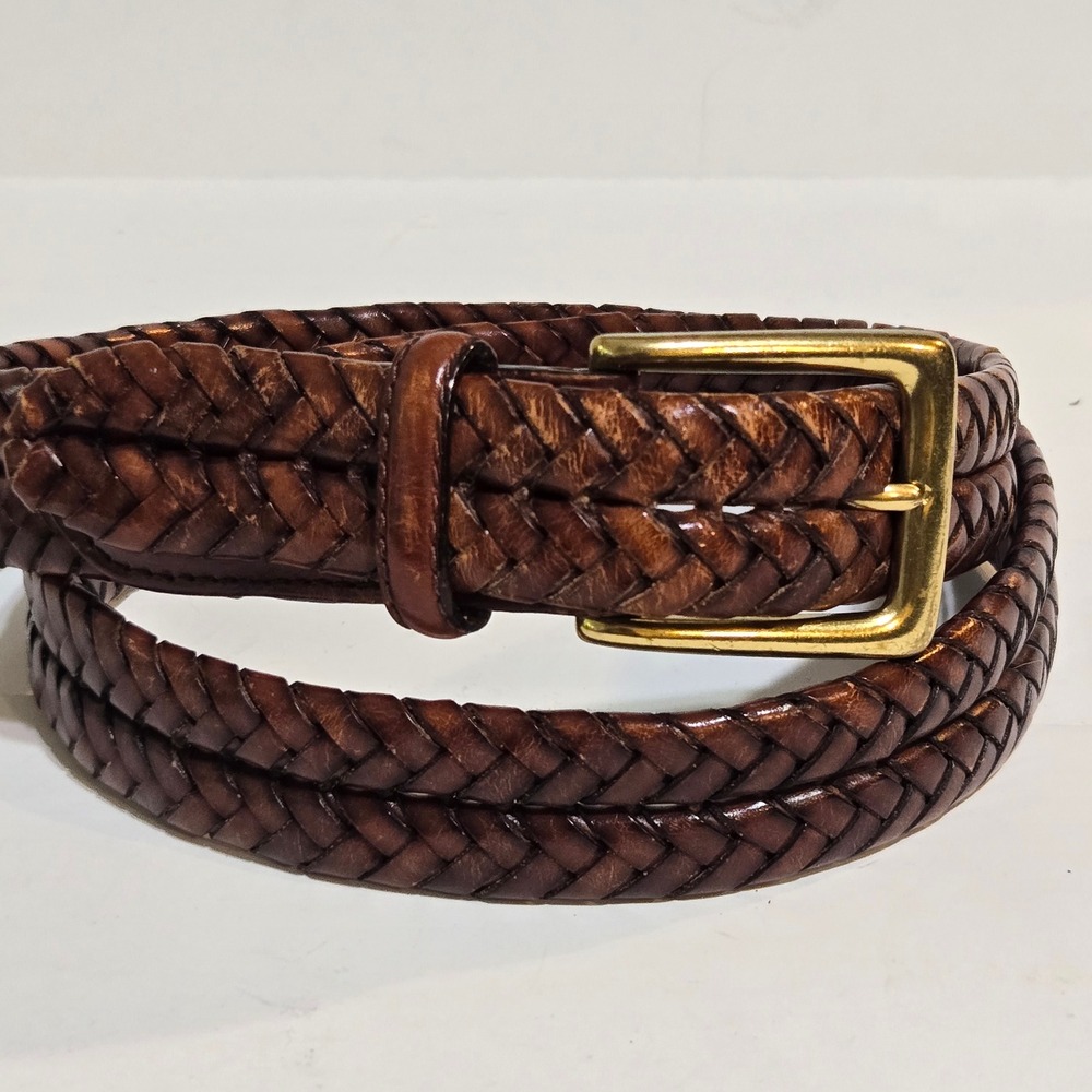 Orvis Braided Leather Belt Mens 36 Brown Woven Brass Buckle A8115 Classic Casual